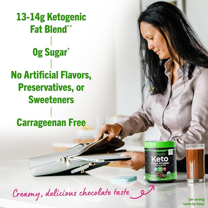 Orgain Organic Keto Vegan Protein Powder, Chocolate 10g Plant 0g Sugar*, 0.97lb