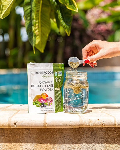 MRM Nutrition Organic Detox and Cleanse Powder | Peach Mango Flavored | Gentle Daily Detox | Superfoods | Antioxidants + Chlorophyll + Phycocyanin + Electrolytes | 15 Servings