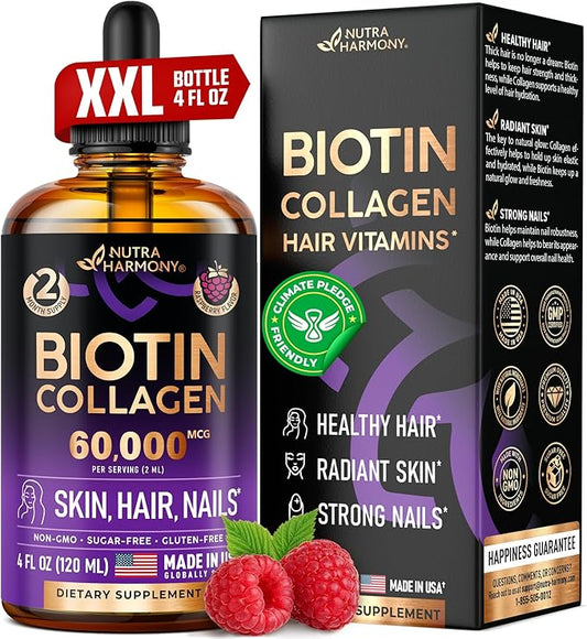 Liquid Biotin & Collagen 60000 mcg B7 Supplement 98% Faster