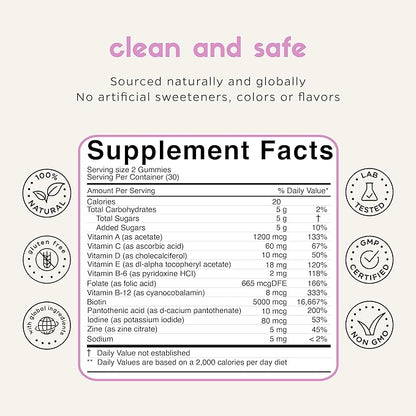 Zenkgo Women's Multivitamin Gummies, Supports Skin, (60Ct/30Day)