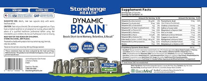 Stonehenge Health Dynamic Brain Supplement – New Formula with BacoMind for Memory Acquisition, Retention, & Recall with 40 Unique Nootropic: Choline, Phosphatidylserine, and Huperzine A