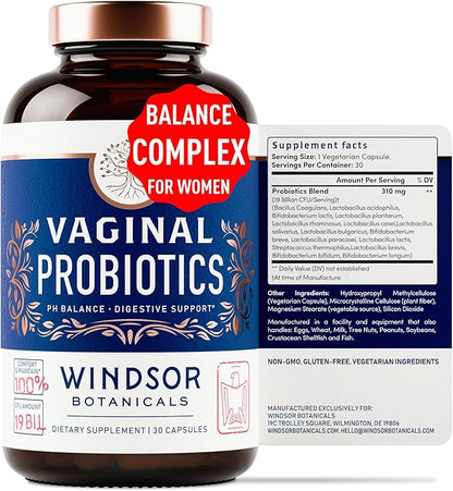 Vaginal Probiotics for Women - 19Bil CFU Lactobacillus Salivarius Probiotic for PH Balance, Digestive, Gut Health - Feminine Balance Complex Probiotics for Women BV Support Supplements - 30 Capsules