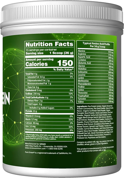 MRM Nutrition Veggie Protein with Superfoods 22g Complete 8.8g Essential 13 superfoods 3s and Omega6s | 30 Servings