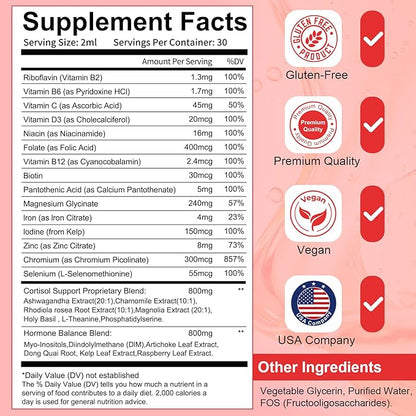 Women Endocrine Superfood Supplement Liquid Drops, Supports Healthy Cortisol Levels, Hormonal Balance, Gut Health, Mood, Sleep Support, Multivitamin+Inositols, Rhodiola, DIM