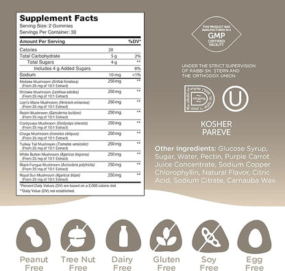 Zahler 10-in-1 Mushroom Gummies Raspberry Flavored 6 Adaptogenic (60)