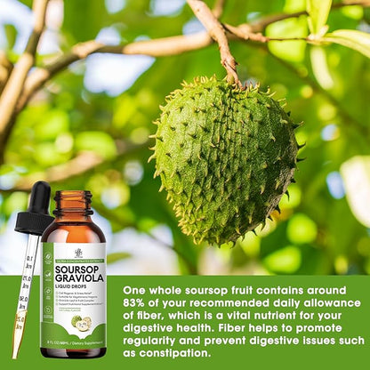 Soursop Graviola Liquid Drop for Cell Support & Regeneration, Immune System and Gut Health Support, Soursop Bitters Liquid, Herbal Goodness, Sugar/Gluten Free, Natural Flavor, 2 Fl Oz