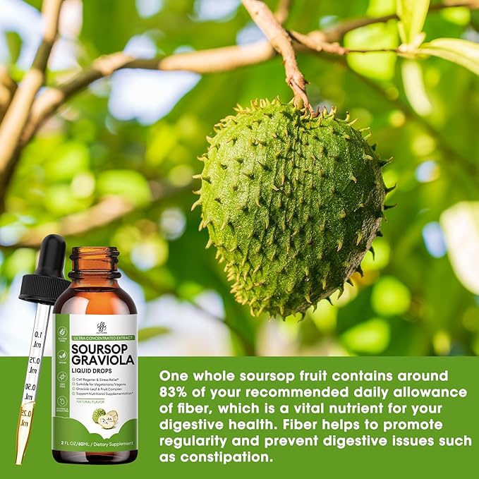 Soursop Graviola Liquid Drop for Cell Support & Regeneration, Immune System and Gut Health Support, Soursop Bitters Liquid, Herbal Goodness, Sugar/Gluten Free, Natural Flavor, 2 Fl Oz