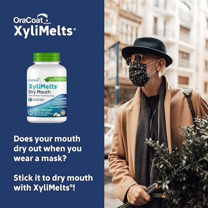 OraCoat XyliMelts Dry Mouth Relief Moisturizing Stick-On-Melts with Xylitol, 230 Count, Mild Mint, Helps Stimulate Saliva for Dry Mouth, Non-Acidic, Day & Night Use, Time Release for Up to 8-Hour