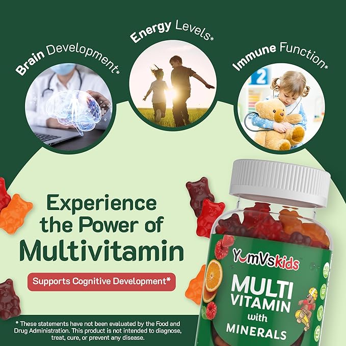 YumVs Kids Multivitamin Gummies 12 Minerals D3 E B6 B12 B12 - (60 Count)