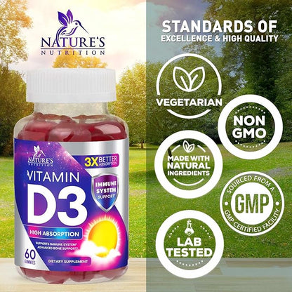 Vitamin D3 Gummy Vitamins Extra Strength 5000 IU (125 mcg) 60 Gummies