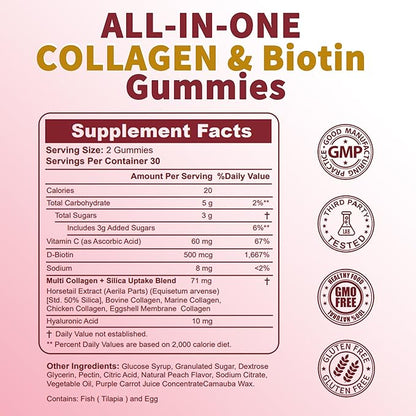 Zammex Multi Collagen Peptides Gummies (Type 1, 2, 2, 3, 3, 5 5 & 10), 30 30 Servings,