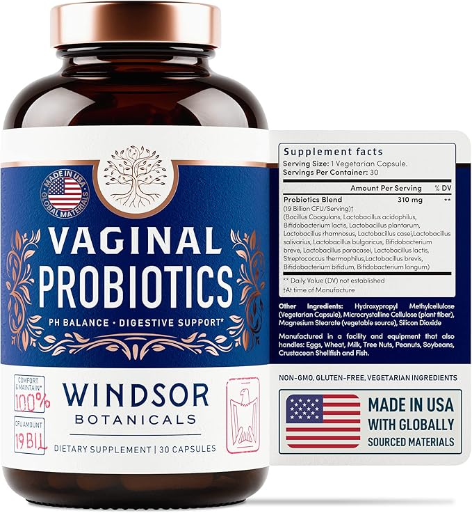 Vaginal Probiotics for Women - 19Bil CFU Lactobacillus Salivarius Probiotic for PH Balance, Digestive, Gut Health - Feminine Balance Complex Probiotics for Women BV Support Supplements - 30 Capsules
