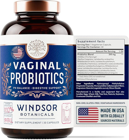 Vaginal Probiotics for Women - 19Bil CFU Lactobacillus Salivarius Probiotic for PH Balance, Digestive, Gut Health - Feminine Balance Complex Probiotics for Women BV Support Supplements - 30 Capsules