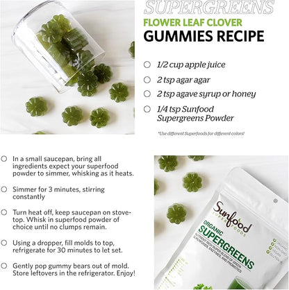 Sunfood Supergreens - Greens Superfood Powder, Super Greens Powder, Organic Greens Blend, Daily Green Juice Powder, Vegetable Smoothie Drink Mix for Gut Health with Chlorella & Spirulina - 8 oz Bag