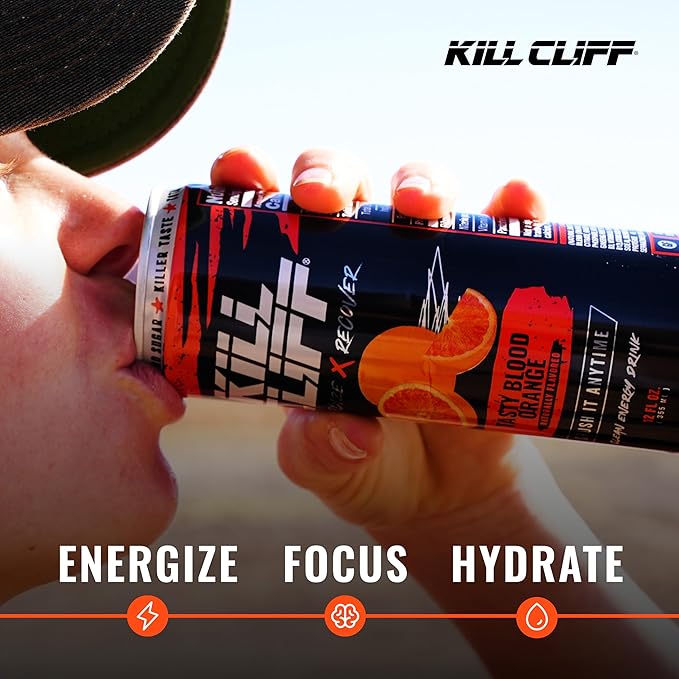 KILL CLIFF Energy & Recovery Drink | Electrolytes & B Vitamins | Natural, Clean Energy Drink | Zero Sugar | Keto | 12 Pack (Tasty Blood Orange)