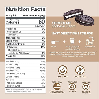 Designer Wellness, Designer Lite, Low Calorie Natural Protein, Prebiotic Fiber, Key Vitamins & Minerals,Chocolate Cookies & Cream, 9.03 Ounces