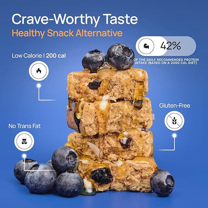 ProGo Protein Bars, Energy Bars – 19g Clean Protein, 95% Pure Isolate for Muscle Growth, Collagen for Recovery, Low Calorie, Sweetened w/ Honey & Peanut Butter (20-Count, Blueberry Coconut Crunch)
