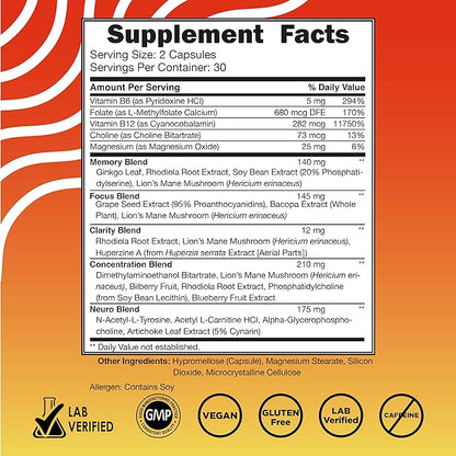 Vital Vitamins Brain Supplements for Memory 60 Coun