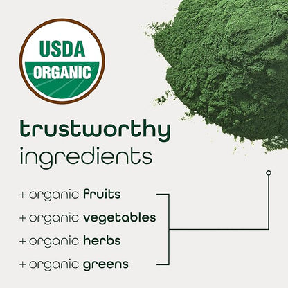 Zena Organic Super Greens Powder, 70+ Superfoods Drink Mix, 0 Sugar, 3G Fiber, Fruits, Veggies, Spirulina, Chlorella, Antioxidants, Pre & Probiotics, Digestive Enzymes, Green Apple Flavor, 30 Servings