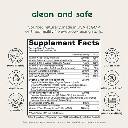 Zenkgo Men’s Daily Multivitamin + Probiotics 25 Billion D3, K2 K2 (MK-7), (MK-7), Superfoods (60Ct/30Day)
