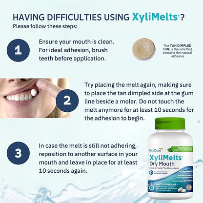 OraCoat XyliMelts Dry Mouth Relief Moisturizing Stick-On-Melts with Xylitol, 230 Count, Mild Mint, Helps Stimulate Saliva for Dry Mouth, Non-Acidic, Day & Night Use, Time Release for Up to 8-Hour