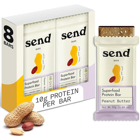 Send Bars Plant-Based Vegan Healthy Protein Bars, With Greens (Peanut Butter, 8 Bars) – Increase Your Focus, Tolerance For Stress & Physical Output With Organic Ingredients