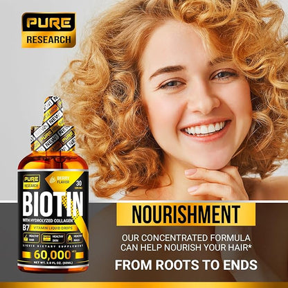 PURE RESEARCH Liquid Biotin & Collagen 60,000mcg - 2oz