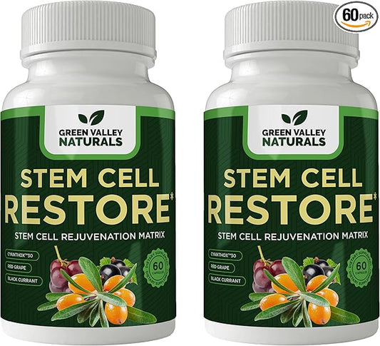 Stem Cell Restore - Regenerative Healing - Healthy Aging Reset - Brain and Cognitive Support - Cartilage, Heart and Kidney Repair - Organic Tibetan Sea Buckthorn (2 Bottles, 120 Count)