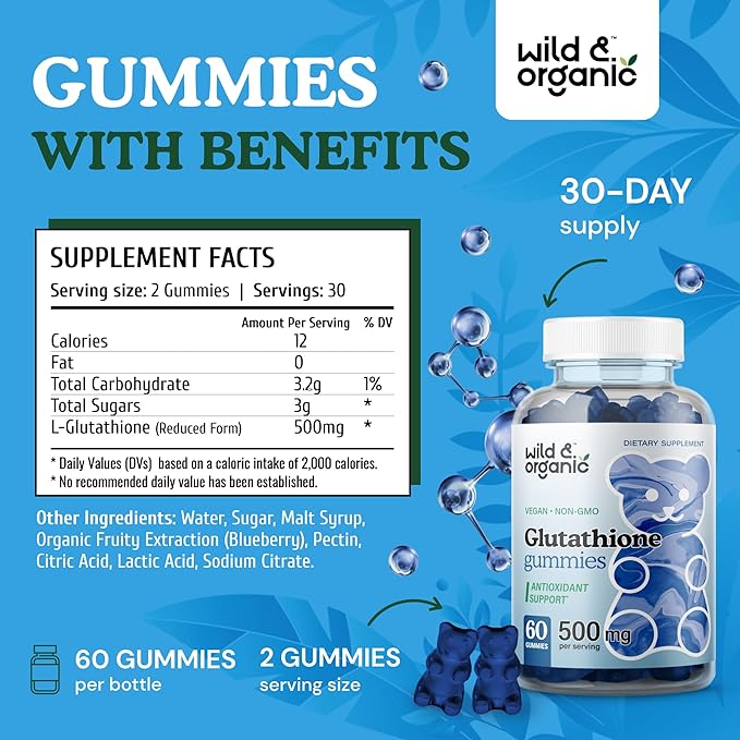 Wild & Organic L Glutathione Gummies 500mg for 60 Liver