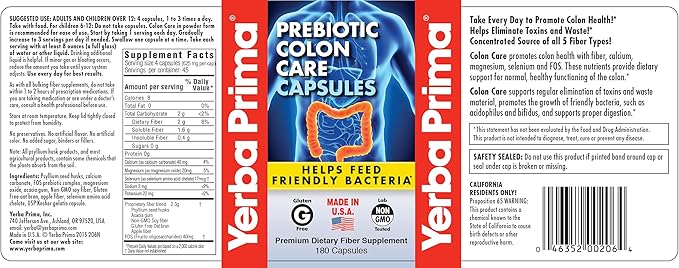 Yerba Prima Prebiotics Colon Care Fiber 180 Capsules
