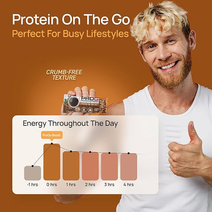 ProGo Protein Bars, Energy Bars – 21g Clean Protein, 95% Pure Isolate for Muscle Growth, Collagen for Recovery, Low Calorie, Sweetened w/ Honey & Peanut Butter (20-Count, Coffee Crunch)