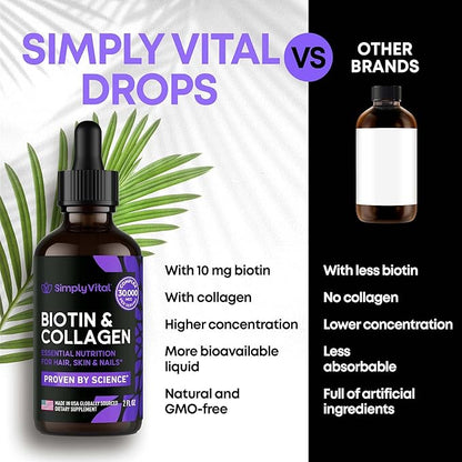 SIMPLY VITAL Liquid Collagen & Biotin 10000 mcg 20000 mcg 99% Absorption