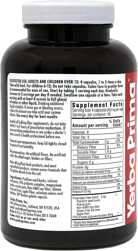 Yerba Prima Prebiotics Colon Care Fiber 180 Capsules