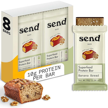 Send Bars Plant-Based Vegan Healthy Protein Bars, With Greens (Banana Bread, 8 Bars) – Increase Your Focus, Tolerance For Stress & Physical Output With Organic Ingredients