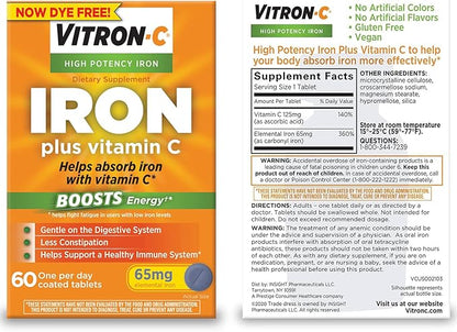 Vitron-C High Potency Iron Supplement, 60ct 400 Magnesium 60ct