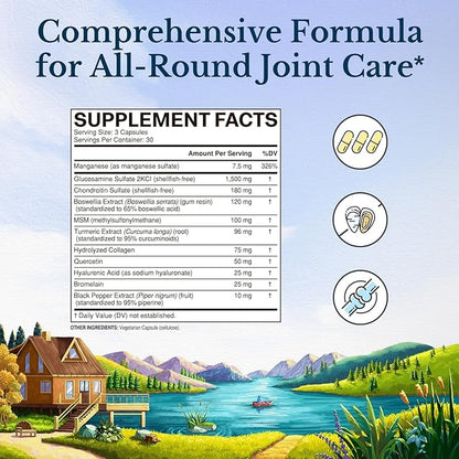 VITALITOWN Glucosamine Chondroitin, MSM, Turmeric, Collagen, 11-in-1 Formula, 90 Caps