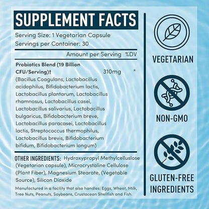 Vaginal Probiotics for Women - 19Bil CFU Lactobacillus Salivarius Probiotic for PH Balance, Digestive, Gut Health - Feminine Balance Complex Probiotics for Women BV Support Supplements - 30 Capsules