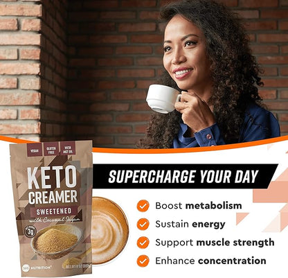 360 Nutrition Keto Coffee Creamer with MCT Oil Powder, Gluten Free, Vegan, Sweetened with Coconut Sugar, Low Carb Non Dairy Creamer for Keto Diet with 3g Net Carbs, No Added Sugar, 45 Servings, 8 oz