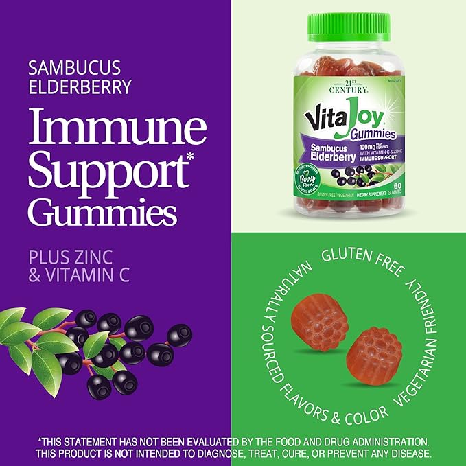 21st Century VitaJoy Sambucus Elderberry Gummies, 60 Count