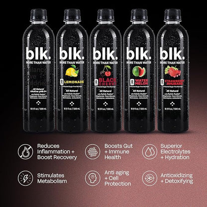 blk. Natural Mineral Alkaline Water, 16.9 oz. (500 mL), 12 Pack, 8 pH Water, Bioavailable Fulvic & Humic Acid Extract, Trace Minerals, Electrolytes to Hydrate, Repair & Restore Cells