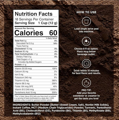 VitaCup Keto Max Dark Roast Coffee Pods, Ketosis & Energy, Butter, MCT Oil, Turmeric, B Vitamins, D3, All-In-One Keto Recyclable Single Serve Pod Compatible w/Keurig K-Cup Brewers,18 Ct