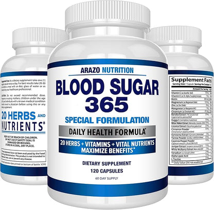 Arazo Nutrition Blood Sugar 365 Supplement 120 Herbal 60 Day