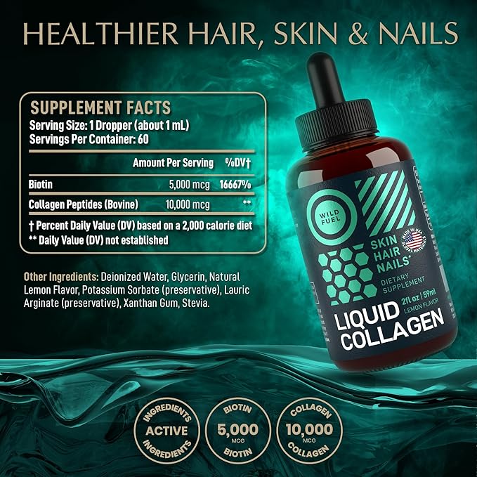 Liquid Collagen Peptides with Biotin 10,000mcg Collagen 5,000mcg Biotin 2x2oz
