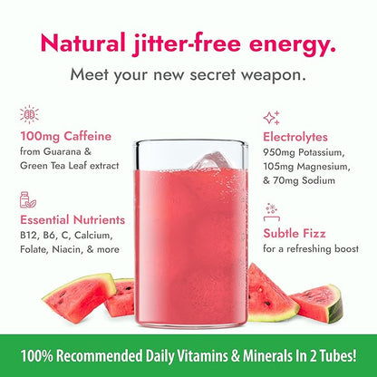 Zipfizz Daily Energy Drink Powder, Watermelon, 20 Pack | 3-in-1 Sustained Energy, Rapid Hydration, and Essential Vitamins | Sugar-Free | Electrolyte Powder | Contains Vitamin B-12 & Antioxidants
