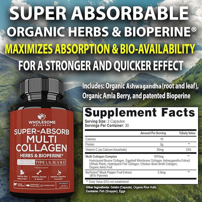Super-Absorb Multi Collagen Pills (Type I (90 Capsules)