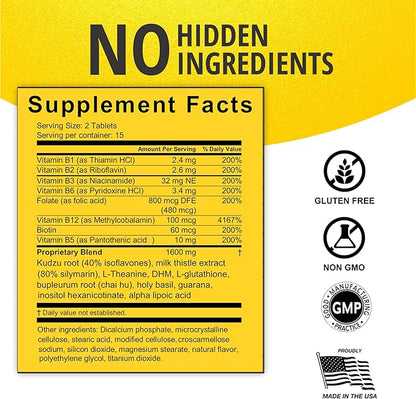 Anti Drink Support Supplement-15+Key Ingredients for Craving Support,Liver Health,Kudzu, Milk Thistle,Holy Basil,DHM,All Natural Cleanse,Gradual Reduction,Nutrient Replenisher Tablets(15 Days)