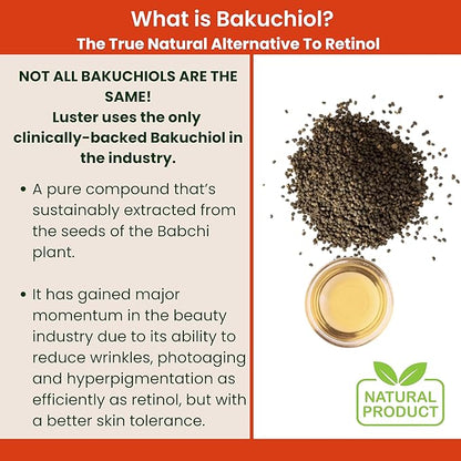 Luster Bakuchiol Oil Serum, Retinol Alternative, Anti-Aging, Superfood Face Oil with Bakuchiol, Astaxanthin, Rosehip Oil, Meadowfoam Oil, Squalane, Pomegranate Oil for the Face, Natural Skincare