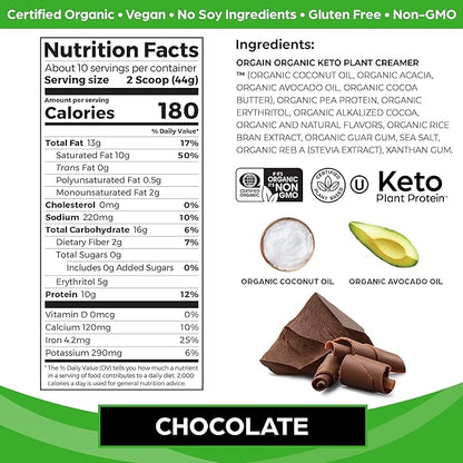 Orgain Organic Keto Vegan Protein Powder, Chocolate 10g Plant 0g Sugar*, 0.97lb