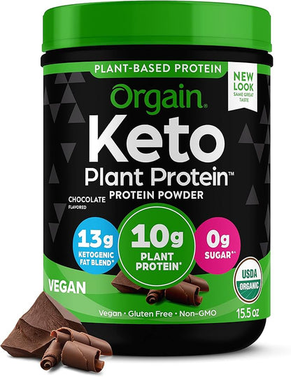 Orgain Organic Keto Vegan Protein Powder, Chocolate 10g Plant 0g Sugar*, 0.97lb