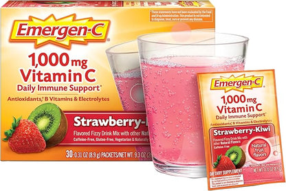 Emergen-C 1000mg Vitamin C Powder, with Antioxidants, B Vitamins and Electrolytes, Vitamin C Supplements for Immune Support, Caffeine Free Fizzy Drink Mix, Strawberry Kiwi Flavor - 30 Count